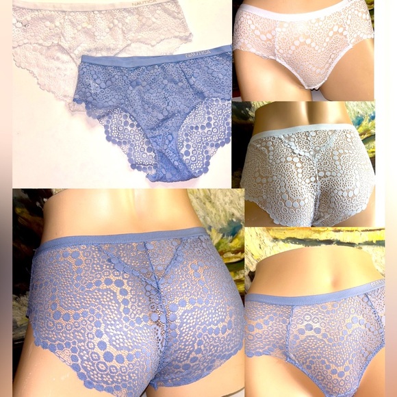 2 Pair NAUTICA Intimates Cheeky‎ High Waisted Eyelet Laser Cut Lace Panties Sz L - Picture 1 of 15